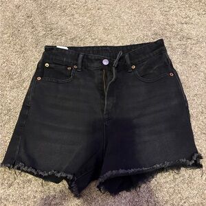 American Eagle Outfitters Black Denim Frayed Hem Shorts